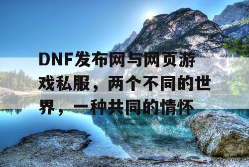 DNF发布网与网页游戏私服，两个不同的世界，一种共同的情怀